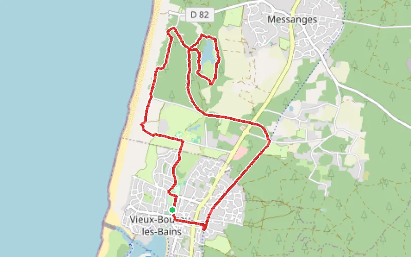 Tracé du parcours Du Vieux-Boucau vers l'Étang de Moïsan