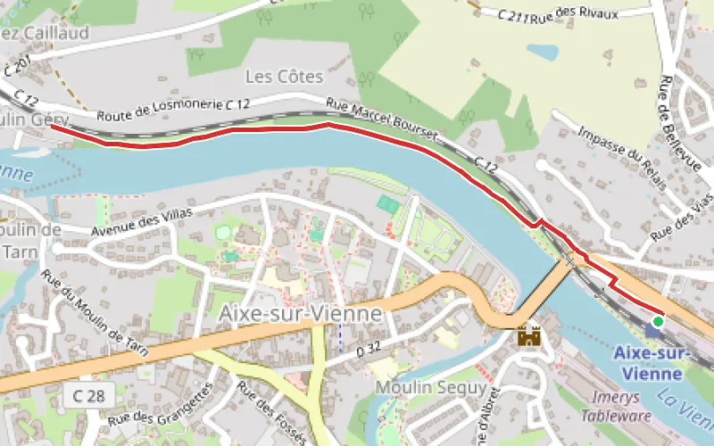 Tracé du parcours Les bords de la Vienne à Aixe