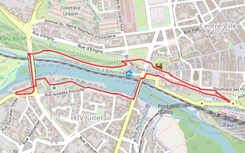 Tracé du parcours À la découverte de Pau, du château et de son jardin, du funiculaire, etc