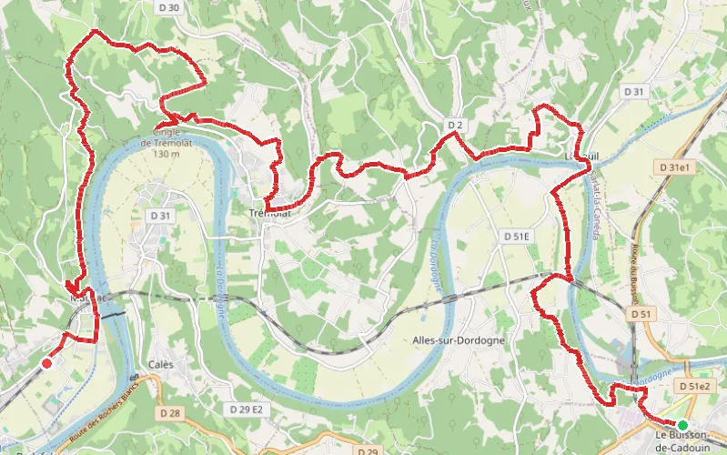 Tracé du parcours La Dordogne entre Le Buisson-de-Cadouin et Mauzac