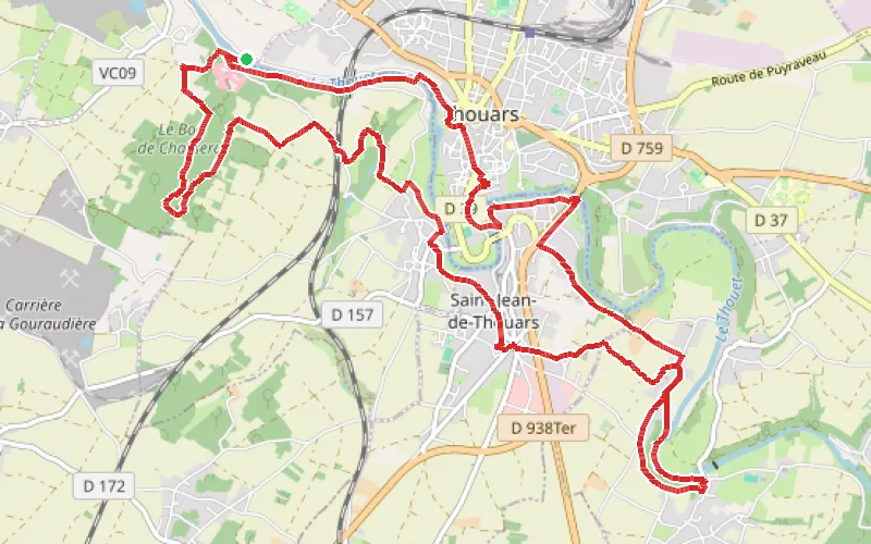 Tracé du parcours Rive gauche du Thouet de Sainte-Radegonde à Missé