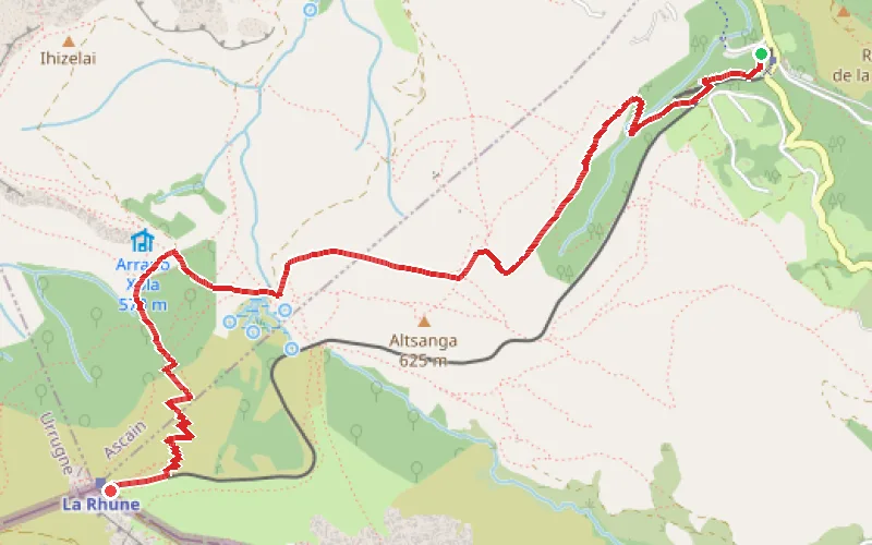 Tracé du parcours Montée à la Rhune depuis la gare au Col de Saint-Ignace
