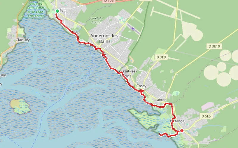 Tracé du parcours Tour du bassin d'Arcachon, de Arès à Audenge