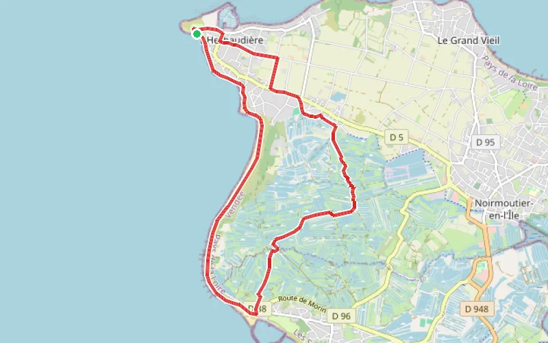 Tracé du parcours Entre Plage et Marais au bout de l'île de Noirmoutier (1)
