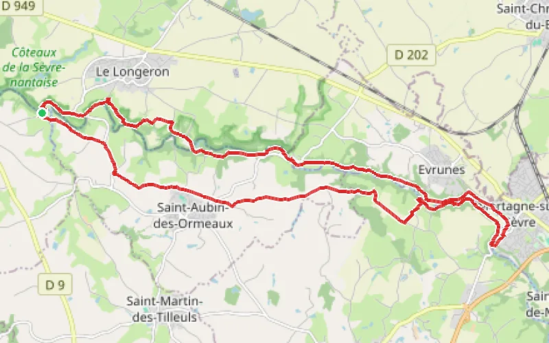 Tracé du parcours Boucle de la vallée de la Sèvre Nantaise à Mortagne
