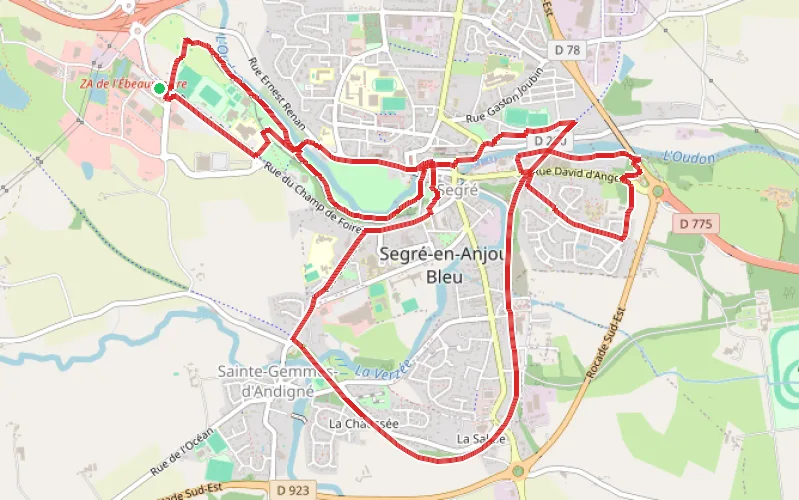 Tracé du parcours Les berges de l'Oudon à Segré