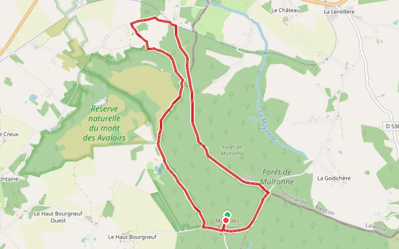 Tracé du parcours Boucle au départ du belvédère du Mont des Avaloirs