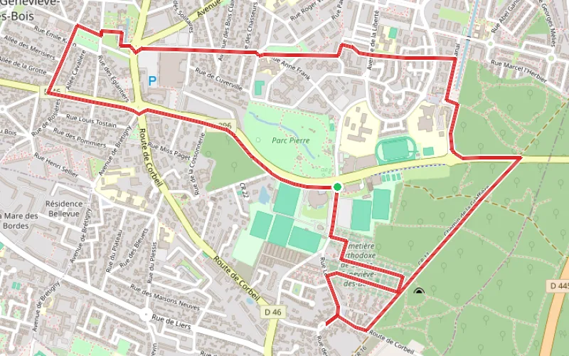 Tracé du parcours Le Cimetière Russe, le Bois des Trous, le Donjon de Ste-Geneviève-des-Bois