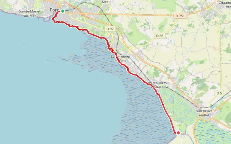 Tracé du parcours De Pornic au Port du Collet par le chemin côtier