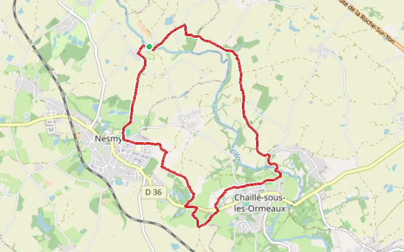 Tracé du parcours Boucle dans la Vallée de l'Yon au départ de Nesmy