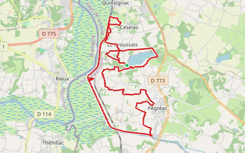 Tracé du parcours Étang Aumée et Canal de Nantes à Brest autour de Fégréac