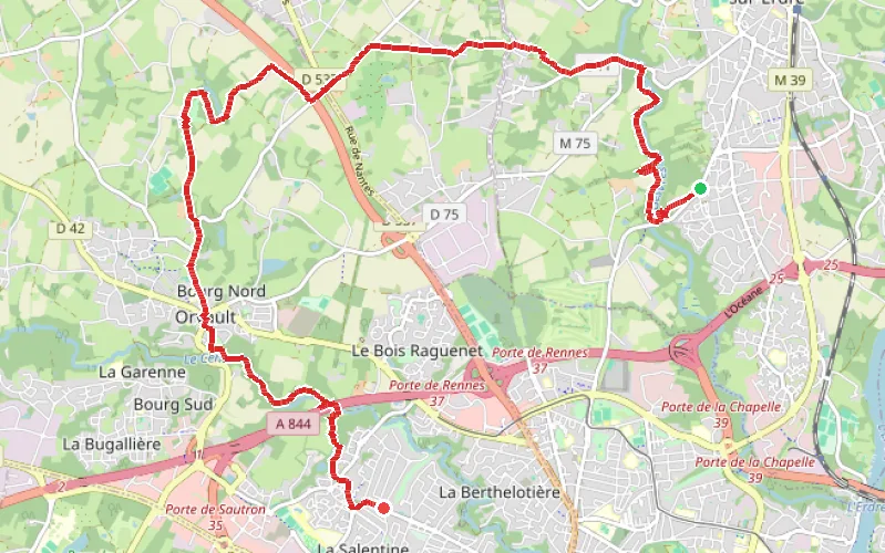 Tracé du parcours De La Chapelle-sur-Erdre à Orvault par le château de la Tour