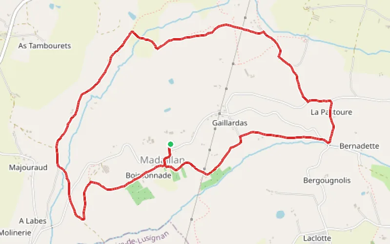 Tracé du parcours Boucle sur la commune de Madaillan