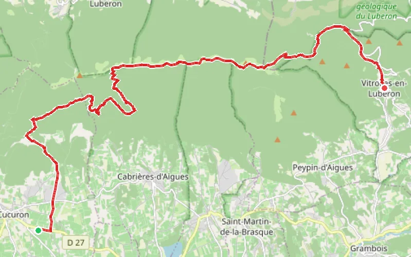 Tracé du parcours De Cucuron à Vitrolles-en-Lubéron