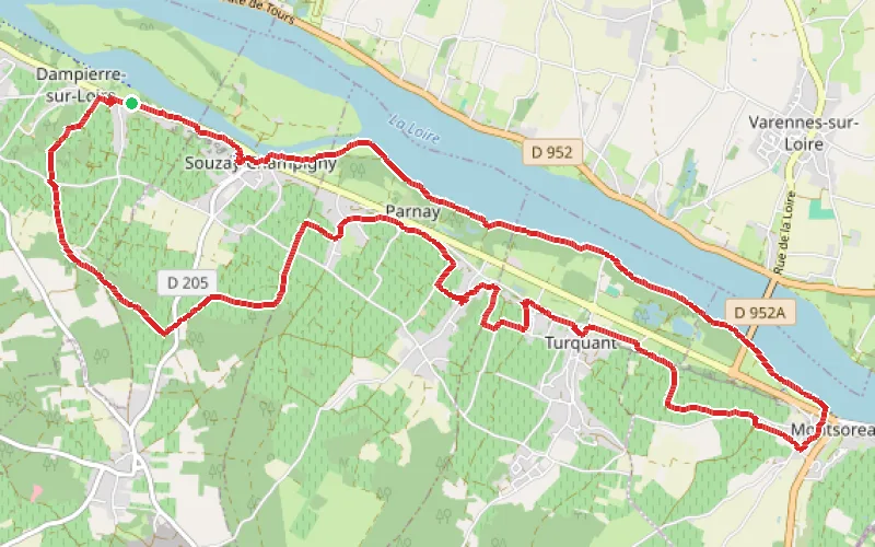 Tracé du parcours Entre Dampierre-sur-Loire et Montsoreau