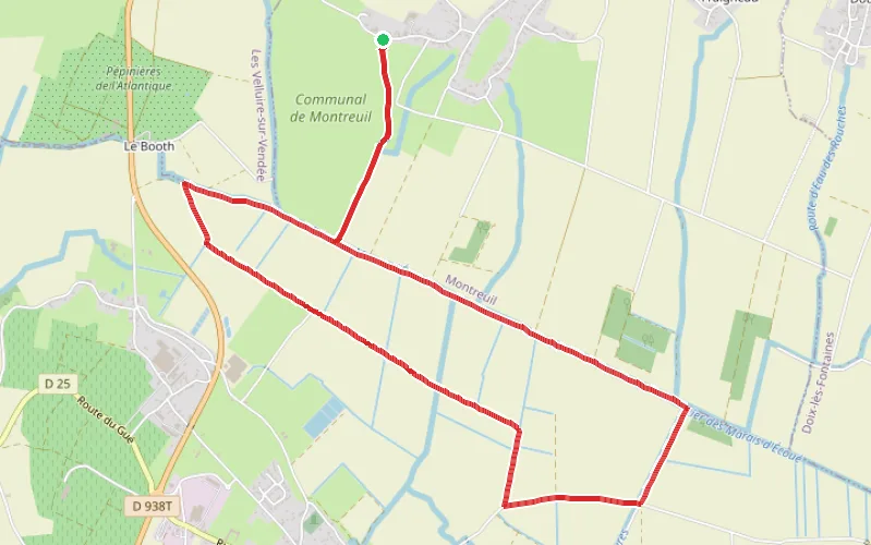 Tracé du parcours Boucle autour de l'Étier du Marais d'Écoué au départ de Baude