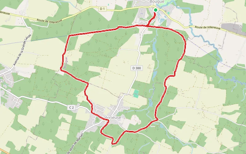 Tracé du parcours De Bougue à Laglorieuse via le Val de Pujo Le Plan