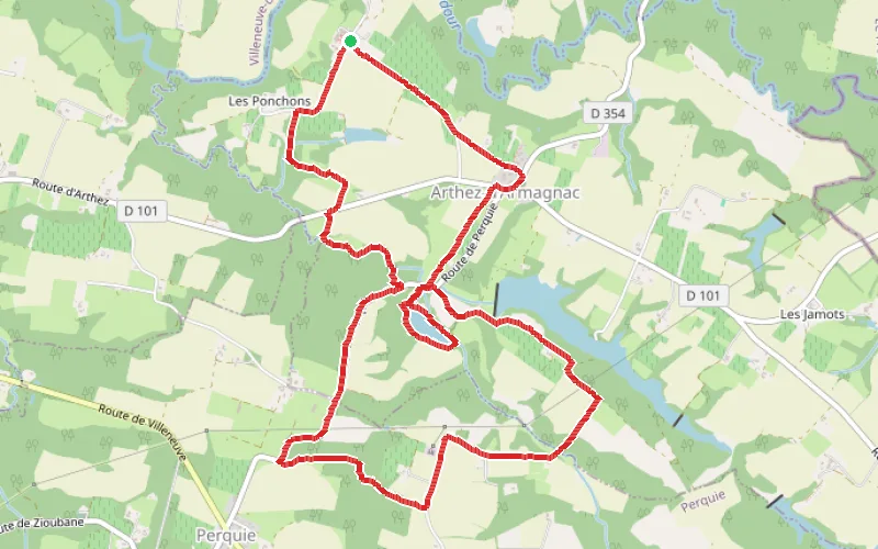 Tracé du parcours Entre vignes et ruisseaux à l'Ouest d'Arthez-d'Armagnac