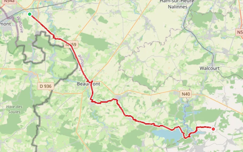 Tracé du parcours Erquelines - Soumoy