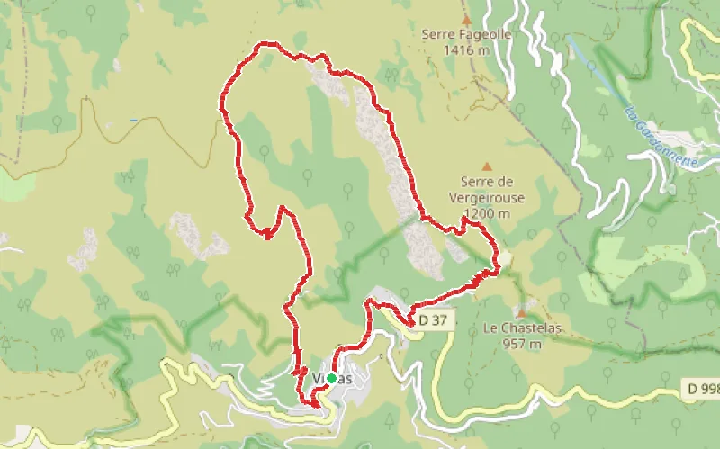 Tracé du parcours Vers les Rochers de Trenze par Gourdouse à Vialas