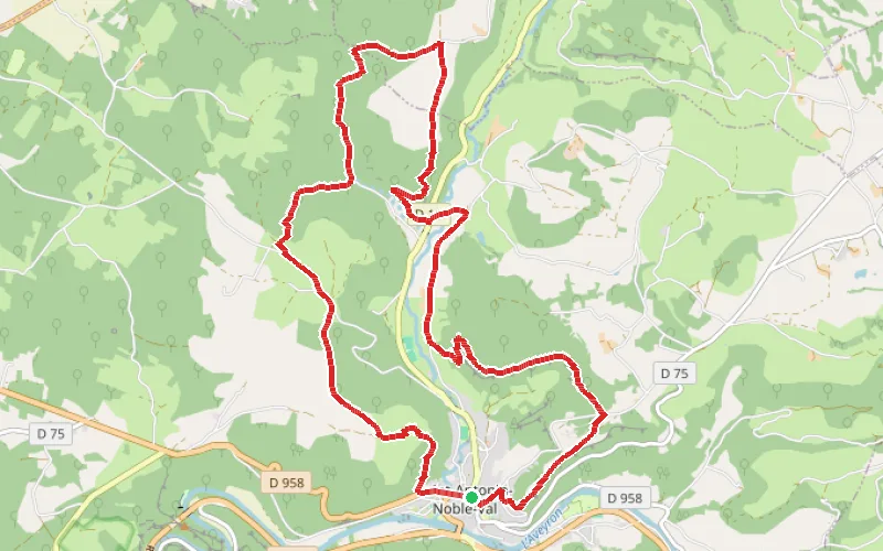 Tracé du parcours Boucle à Saint-Antonin-Noble-Val qui domine le Cirque de Nibousou