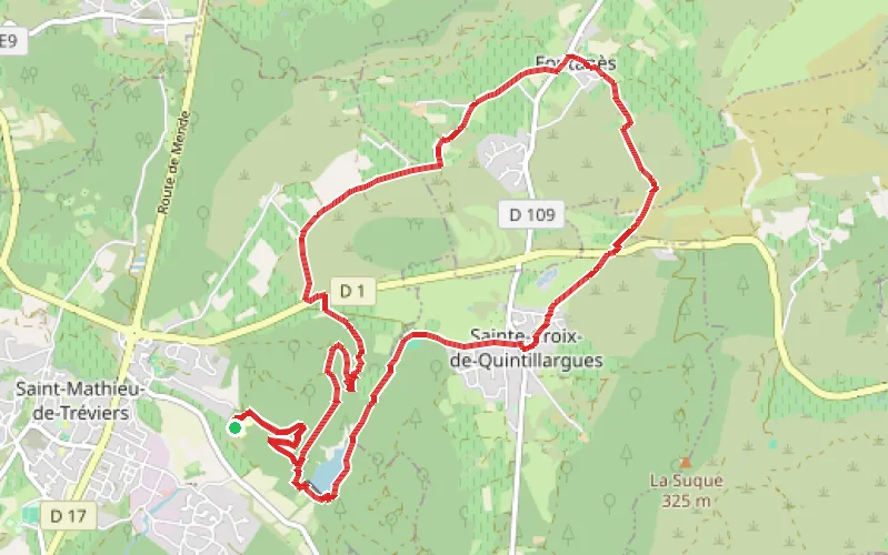 Tracé du parcours Lac de Cécélés en boucle au départ de Saint-Mathieu-de-Tréviers