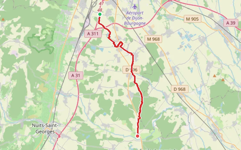 Tracé du parcours De Domois à l'Abbaye de Cîteaux
