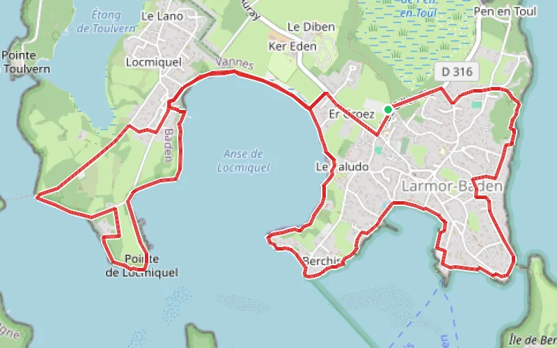 Tracé du parcours Pointe de Locmiquel depuis Larmor-Baden