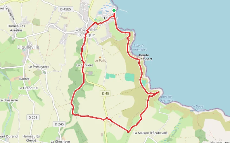 Tracé du parcours Le Manoir du Tourp et le sentier côtier au départ du Port du Hâble