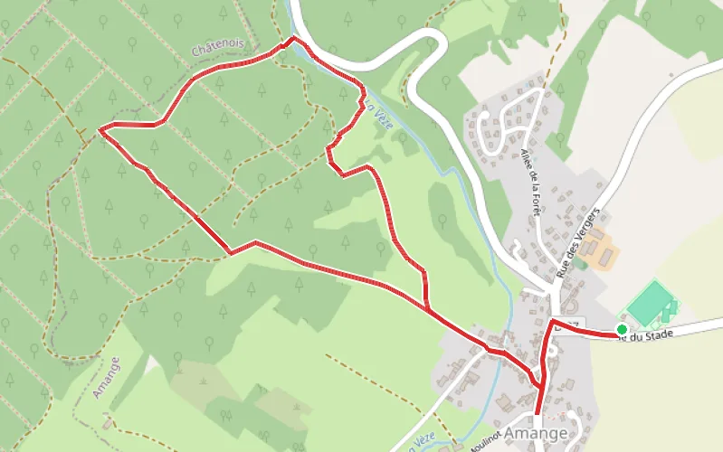 Tracé du parcours Le village d'Amange et sa forêt