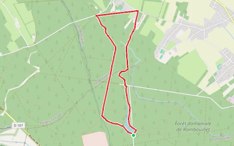 Tracé du parcours De l'Étang de Coupe-Gorge au Chêne de la Tête d'Alouette