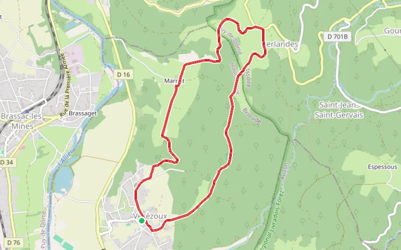 Tracé du parcours Entre bassin minier et cultures dans le Livradois