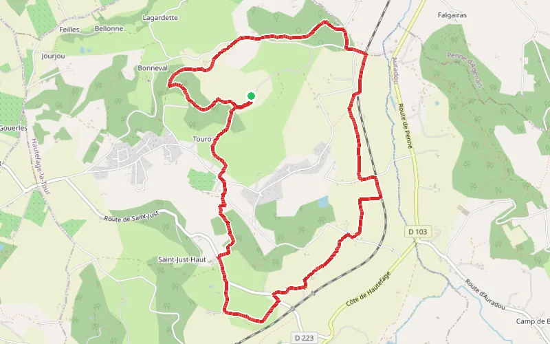 Tracé du parcours Boucle de Hautefage-la-Tour par les églises Saint-Thomas et Saint-Just