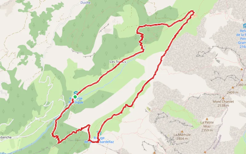 Tracé du parcours Circuit du refuge de la Bombardellaz