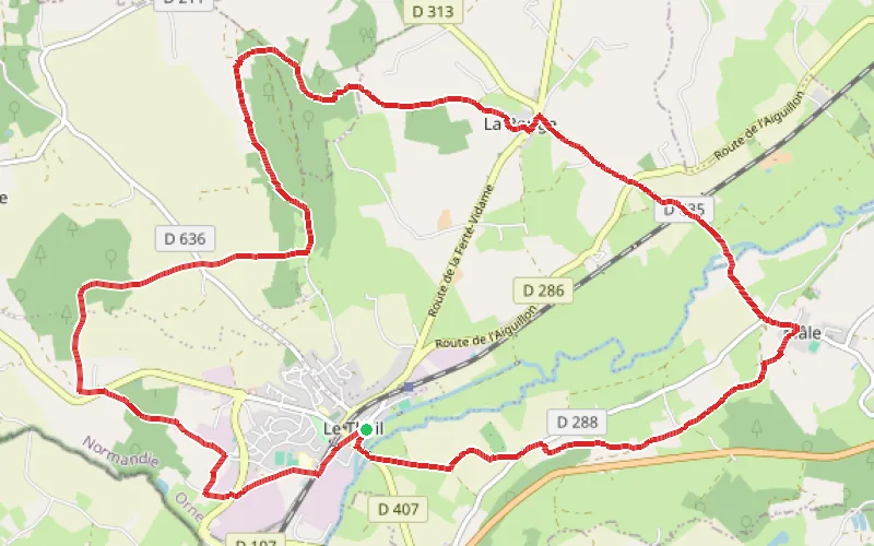 Tracé du parcours Vallée de l'Huisne et collines de Val au Perche