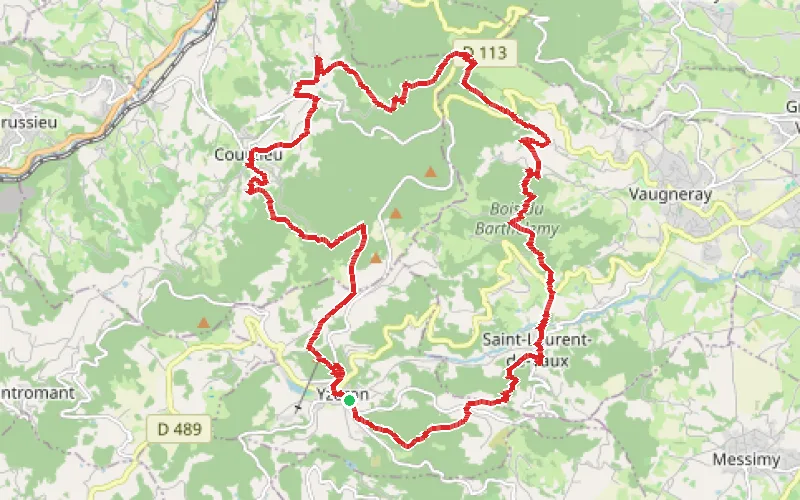 Tracé du parcours Boucle depuis Yzeron par Courzieu, St-Bonnet le Froid et St-Laurent-de-Vaux