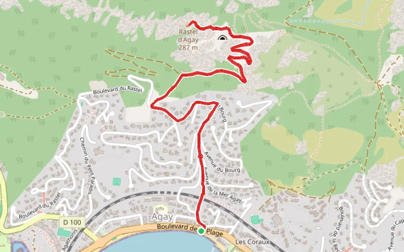Tracé du parcours Le Rastel d'Agay depuis la plage d'Agay