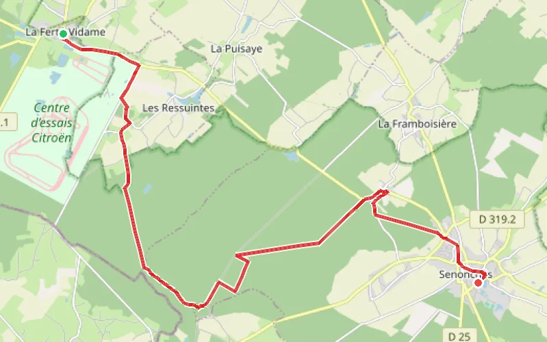 Tracé du parcours De la Ferté-Vidame à Senonches