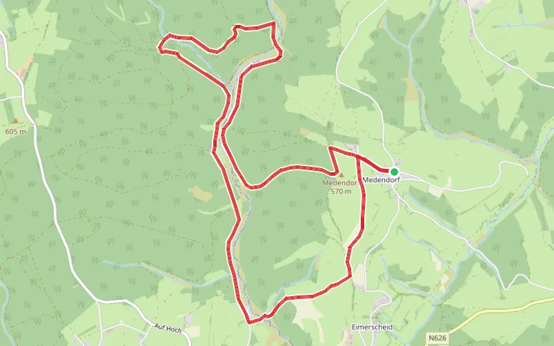 Tracé du parcours La vallée de la Kolvenderbach à partir Medendorf