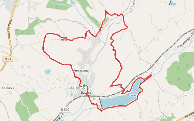 Tracé du parcours De vallée en coteaux à Bajamont