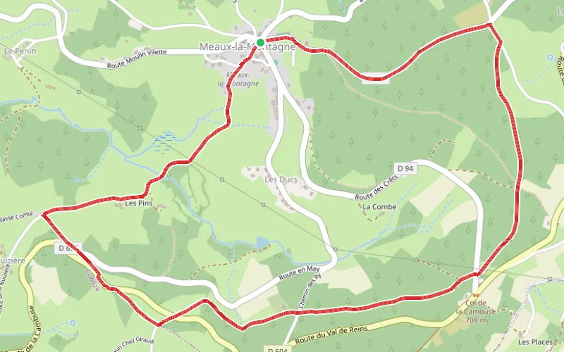 Tracé du parcours La Croix du Villard et le Col de la Cambuse au départ de Meaux-la-Montagne