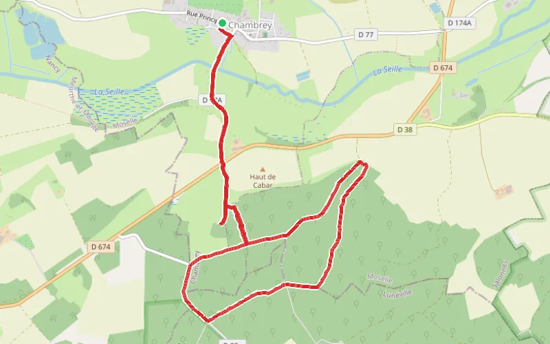 Tracé du parcours Autour de Chambrey par la Gare Impériale et la Chapelle Saint-Roch