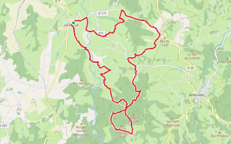 Tracé du parcours Autour du village du Breuil avec passage de la Besbre