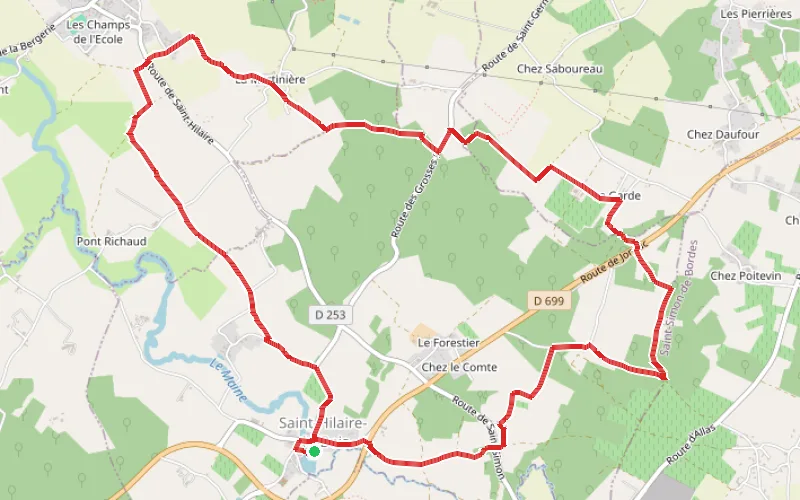 Tracé du parcours De Saint-Hilaire-du-Bois à la Martinière