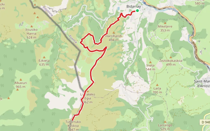 Tracé du parcours Iparla depuis Bidarray par la Col de Lacho