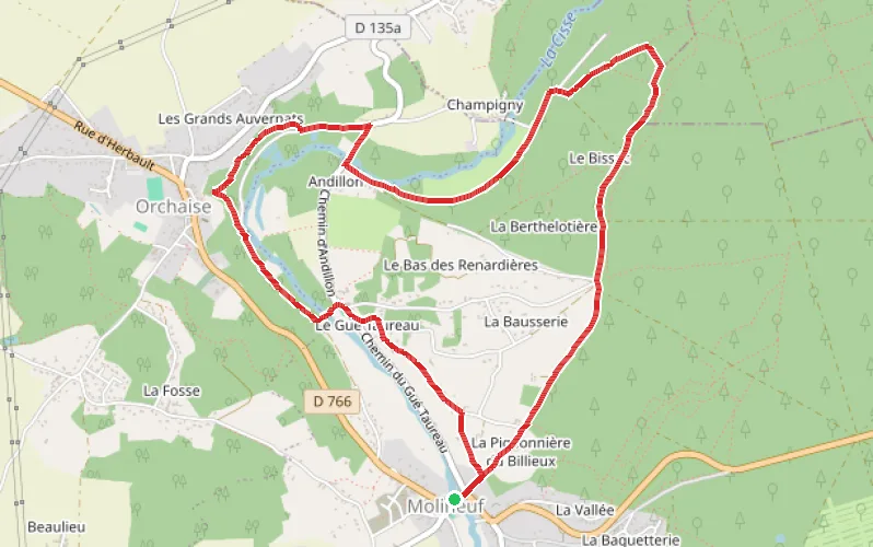 Tracé du parcours La vallée de la Cisse à Molineuf