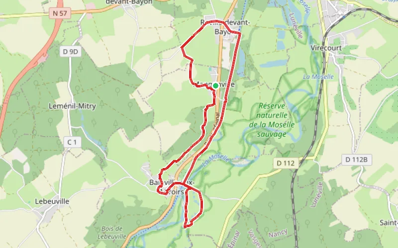 Tracé du parcours La Moselle sauvage au départ de Mangonville
