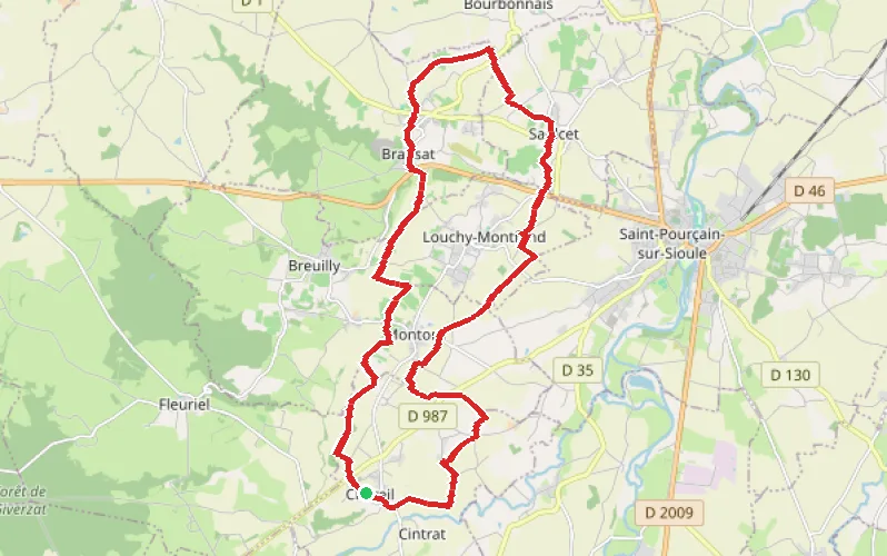 Tracé du parcours Plaines viticoles et céréalières saint-pourçinoises
