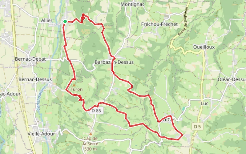Tracé du parcours Au Sud Est de Tarbes