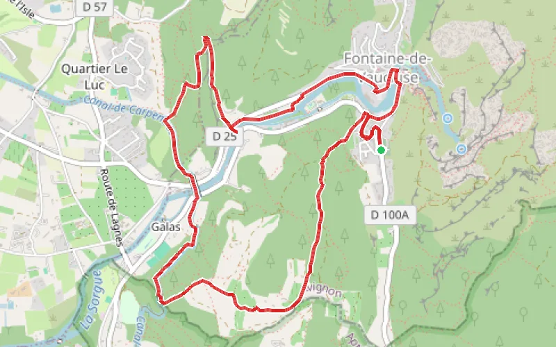 Tracé du parcours Fontaine de Vaucluse par l'Oppidum de Bondelon et l'Aqueduc de Galas